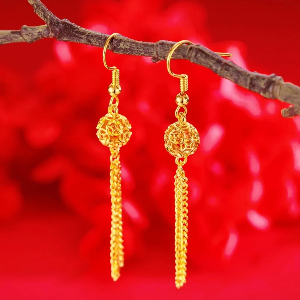 AU999 Gold Tassel Hollow Lantern Ear Hooks Women's 24K Gold - Anti-deform gold, stable hooks, lantern symbolizes auspice
AU999 Gold Tassel Hollow Lantern Ear Hooks Women's 24K Gold - Anti-deform gold, stable hooks, lantern symbolizes auspice