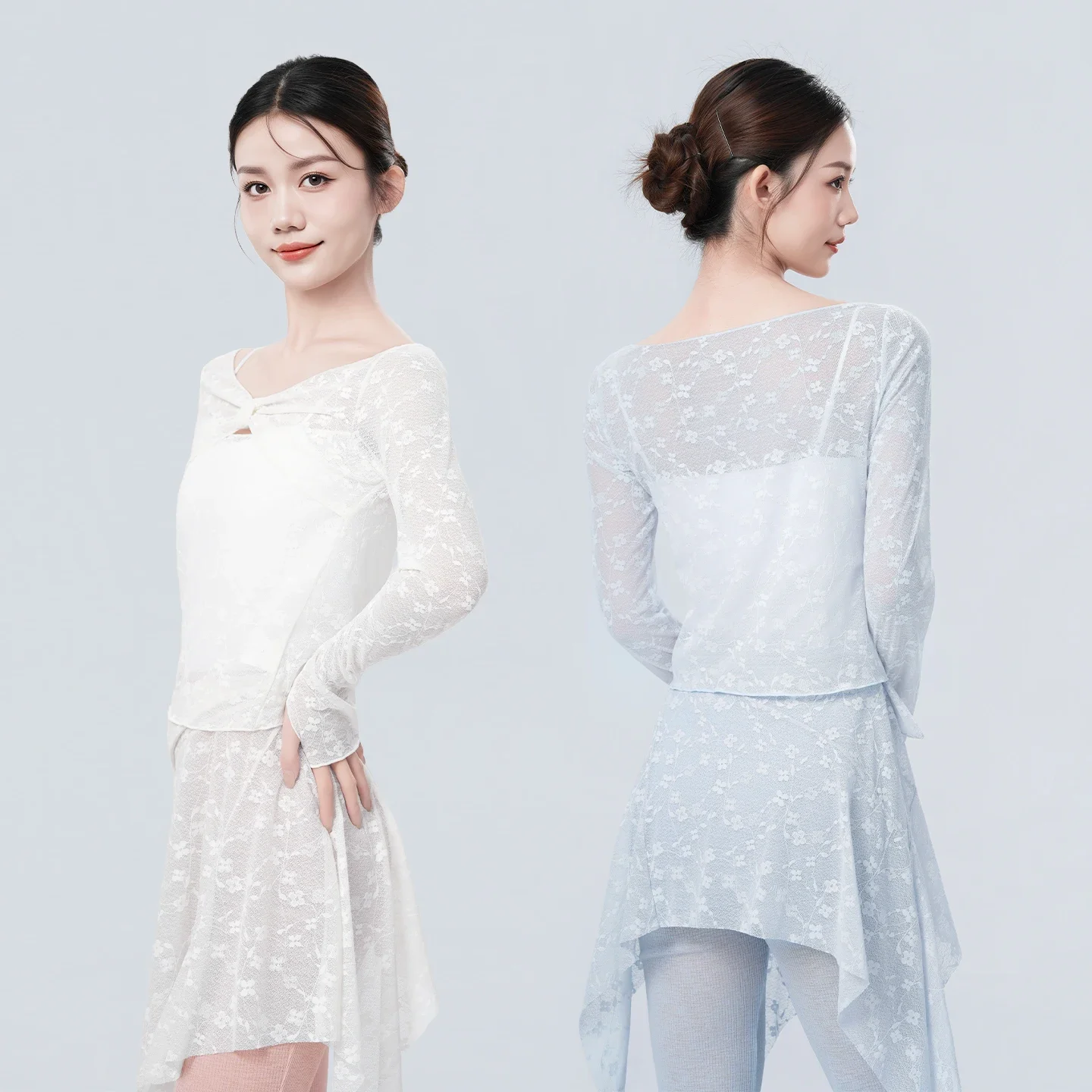 Ladies V-neck Lace Fake Two-piece Dance Tops for Adult Ballet Classical Yoga Performance Elegant Dance Costumes for Practice
Ladies V-neck Lace Fake Two-piece Dance Tops for Adult Ballet Classical Yoga Performance Elegant Dance Costumes for Practice