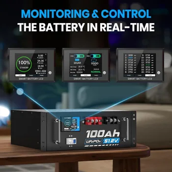 48V 100AH Lithium LiFePO4 Battery, with Touchable Smart Display & Mobile APP, Perfect for Solar System &Off-Grid Applications