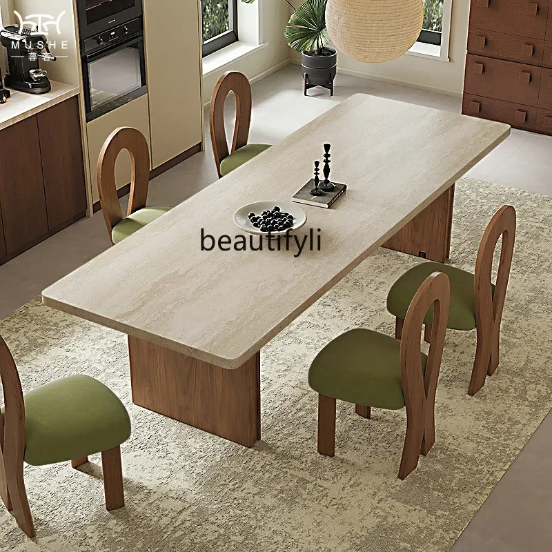 French retro travertine rock slab dining table designer household large dining table
French retro travertine rock slab dining table designer household large dining table
