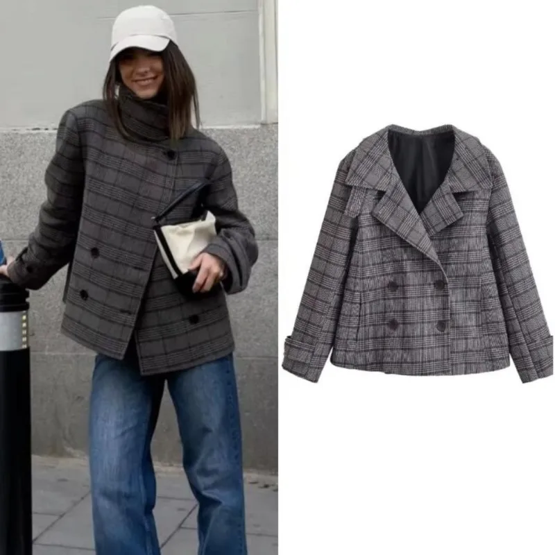 Женская клетчатая куртка, элегантное свободное двубортное пальто с воротником-стойкой, модная весенняя женская верхняя одежда, новинка 2026, повседневные топы
Женская клетчатая куртка, элегантное свободное двубортное пальто с воротником-стойкой, модная весенняя женская верхняя одежда, новинка 2026, повседневные топы