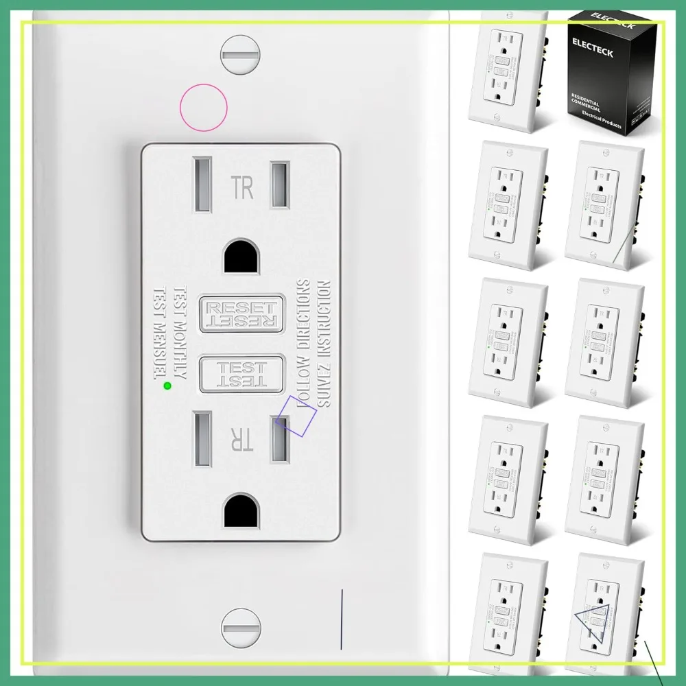 15A GFCI Outlet 10 Pack, Tamper Resistant, LED Indicator, Wallplate Included, ETL Listed
15A GFCI Outlet 10 Pack, Tamper Resistant, LED Indicator, Wallplate Included, ETL Listed