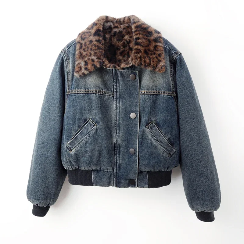 Autumn Winter Leopard Fleece Liner Long Sleeve Denim Jacket Women Cowboy Outerwear Thick Loose Short Zipper Jeans Jacket Female
Autumn Winter Leopard Fleece Liner Long Sleeve Denim Jacket Women Cowboy Outerwear Thick Loose Short Zipper Jeans Jacket Female