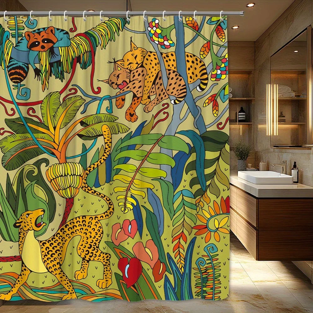 1 шт. занавеска для душа с гепардом в джунглях — жирные мультяшные гепарды и тропические листва, 70,87x70,87 дюйма, ткань для машинной стирки Ba
1 шт. занавеска для душа с гепардом в джунглях — жирные мультяшные гепарды и тропические листва, 70,87x70,87 дюйма, ткань для машинной стирки Ba