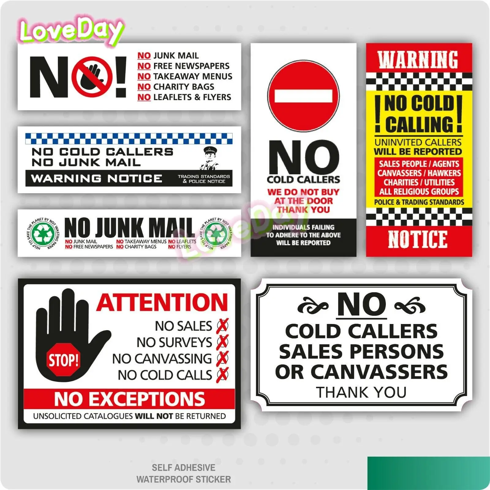 Warning Stickers Sign No Cold Calling Salesman Callers External Door Window Label Vinyl Sticker Decal 
Warning Stickers Sign No Cold Calling Salesman Callers External Door Window Label Vinyl Sticker Decal