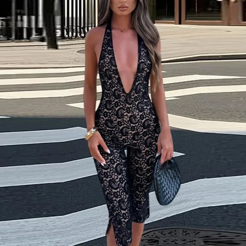 New Fashion Embroidery Hollow Playsuit Elegant Deep V-neck Sleeveless Jumpsuits Women's Sexy Backless Lace Up Solid Slim Romper
New Fashion Embroidery Hollow Playsuit Elegant Deep V-neck Sleeveless Jumpsuits Women's Sexy Backless Lace Up Solid Slim Romper