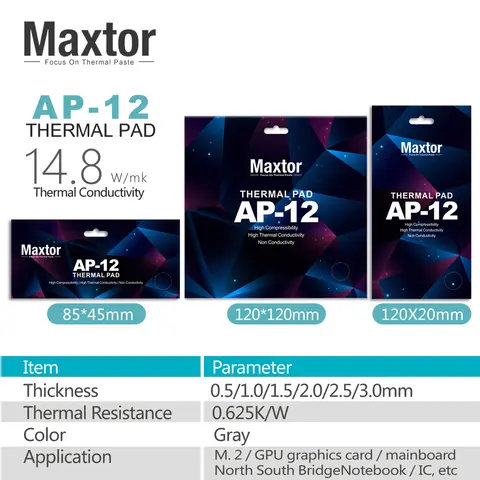 Maxtor AP-12 แผ่นความร้อน 14.8 วัตต์/mk การนําความร้อนสูงแผ่นซิลิโคนกระจายความร้อน CPU/GPU ซิลิโคนจาระบี Cooling Pad