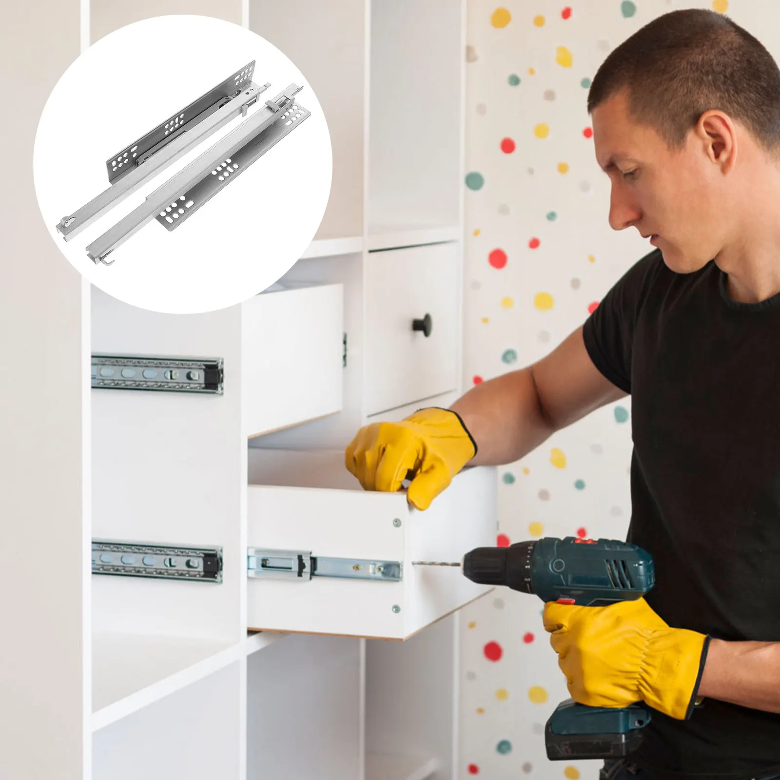 2Pcs Cabinet Drawer Slides Heavy Duty Cold Rolled Steel Soft Close Full Extension Replacement Rails Buffer Rails