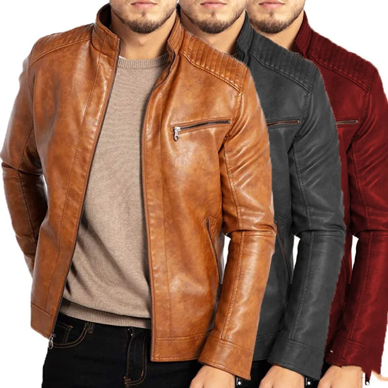 Men's Solid Color Standing Collar PU Leather Jacket, Oversized Casual Leather Jacket, Youth Motorcycle Leather Jacket
Men's Solid Color Standing Collar PU Leather Jacket, Oversized Casual Leather Jacket, Youth Motorcycle Leather Jacket