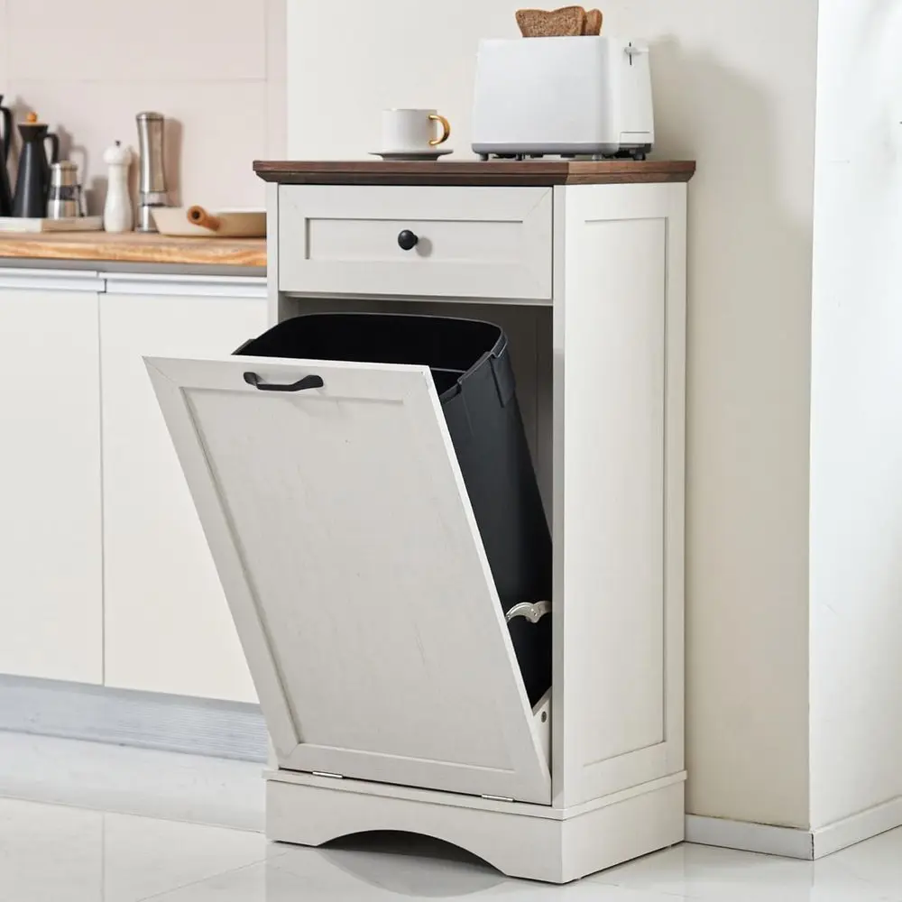 Freestanding Wooden Trash Cabinet with Tilt-Out Bin, Antique White, Pet-Proof and Recyclable for Kitchen and Living Room
Freestanding Wooden Trash Cabinet with Tilt-Out Bin, Antique White, Pet-Proof and Recyclable for Kitchen and Living Room