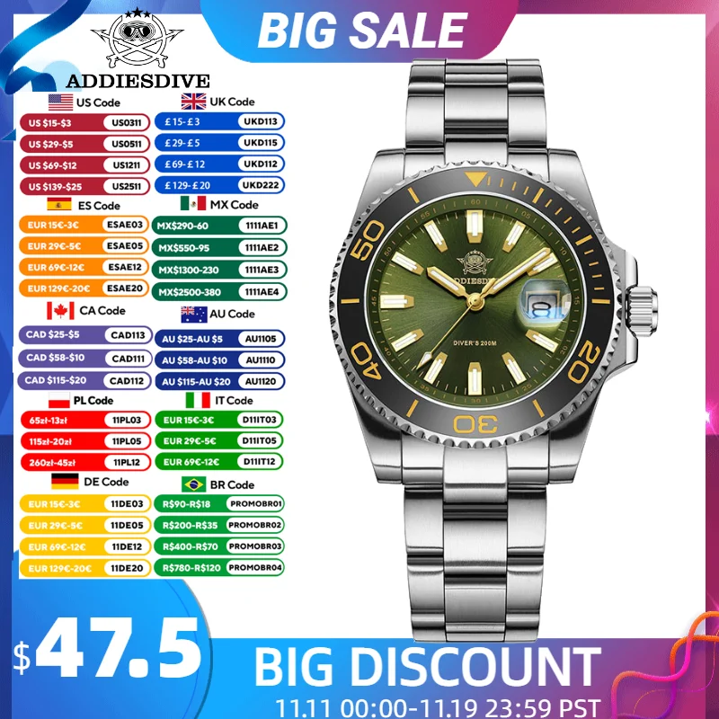 ADDIESDIVE новые часы для дайвинга мужские светящиеся керамические безели из нержавеющей стали 316L 200 м водонепроницаемые кварцевые наручные часы с AR-покрытием 41 мм
ADDIESDIVE новые часы для дайвинга мужские светящиеся керамические безели из нержавеющей стали 316L 200 м водонепроницаемые кварцевые наручные часы с AR-покрытием 41 мм