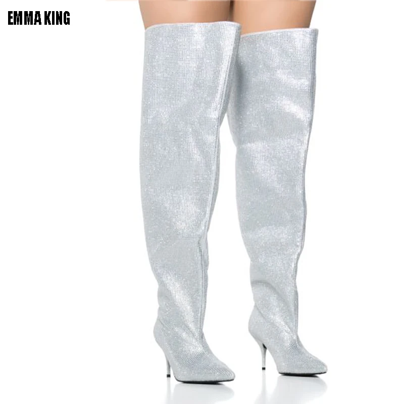 Silver Rhinestone Over The Knee Boots for Women Designer Stilettos Heels Sexy Wedding Autumn Winter Slip on Boots Shoes Pointy
Silver Rhinestone Over The Knee Boots for Women Designer Stilettos Heels Sexy Wedding Autumn Winter Slip on Boots Shoes Pointy
