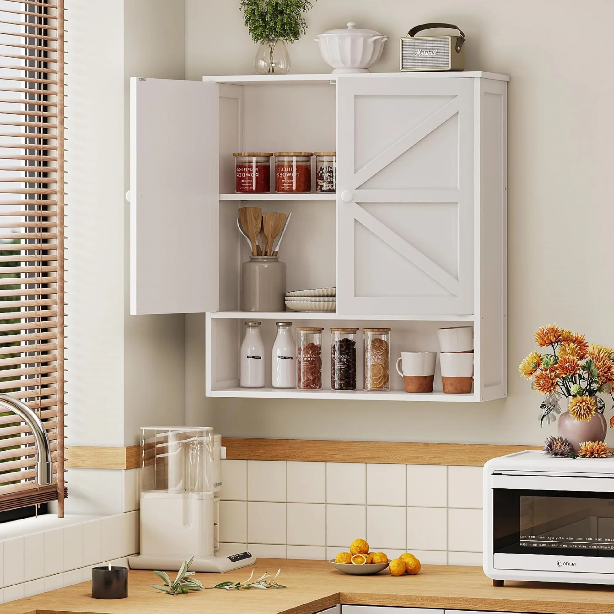 Bathroom Wall Cabinet, White 25.9" x 23.6" Over The Toilet Storage Cabinet, Bamboo Wall Mounted Bathroom Cabinet with Adjustable Shelves for Kitchen & Laundry Room (White)
Bathroom Wall Cabinet, White 25.9" x 23.6" Over The Toilet Storage Cabinet, Bamboo Wall Mounted Bathroom Cabinet with Adjustable Shelves for Kitchen & Laundry Room (White)