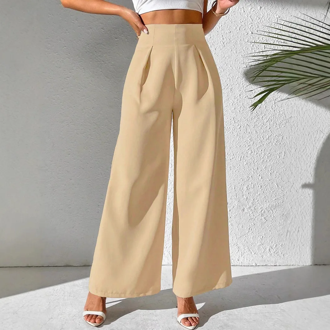 Womens Long Pants Solid Color Pleated Casual Full Length Wide-leg Pants Loose Commuting Formal Office Lady Comfortable Trousers 
Womens Long Pants Solid Color Pleated Casual Full Length Wide-leg Pants Loose Commuting Formal Office Lady Comfortable Trousers