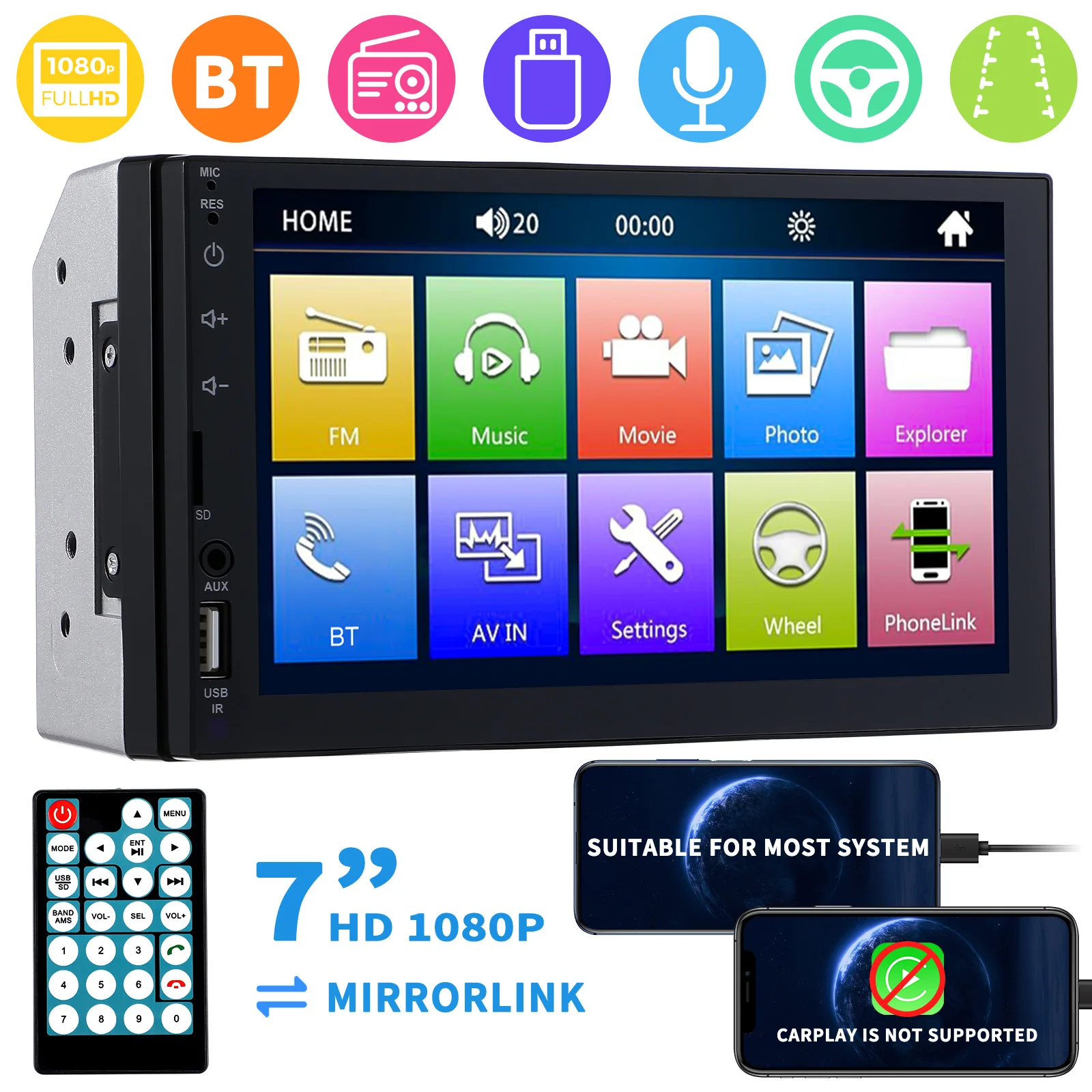 7 Inch Car Mp5 Player Wireless Automatic Digital Display Plastic Double Din Stereo with CD
7 Inch Car Mp5 Player Wireless Automatic Digital Display Plastic Double Din Stereo with CD