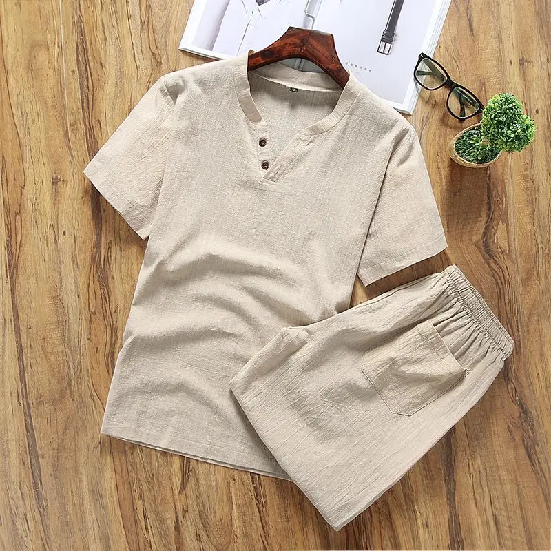 Summer Casual Men‘s Cotton Linen Suit V-neck Button Loose Solid Short-sleeve Shirts+Shorts Beach Vacation Daily 2 Piece Sets
Summer Casual Men‘s Cotton Linen Suit V-neck Button Loose Solid Short-sleeve Shirts+Shorts Beach Vacation Daily 2 Piece Sets