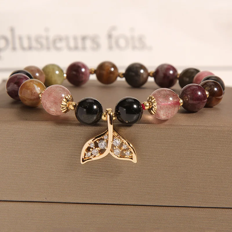 Natural Strawberry Quartz Tourmaline Crystal Fresh Style Bracelet for Women with Fish Tail Pendant Bracelet Gifts
Natural Strawberry Quartz Tourmaline Crystal Fresh Style Bracelet for Women with Fish Tail Pendant Bracelet Gifts