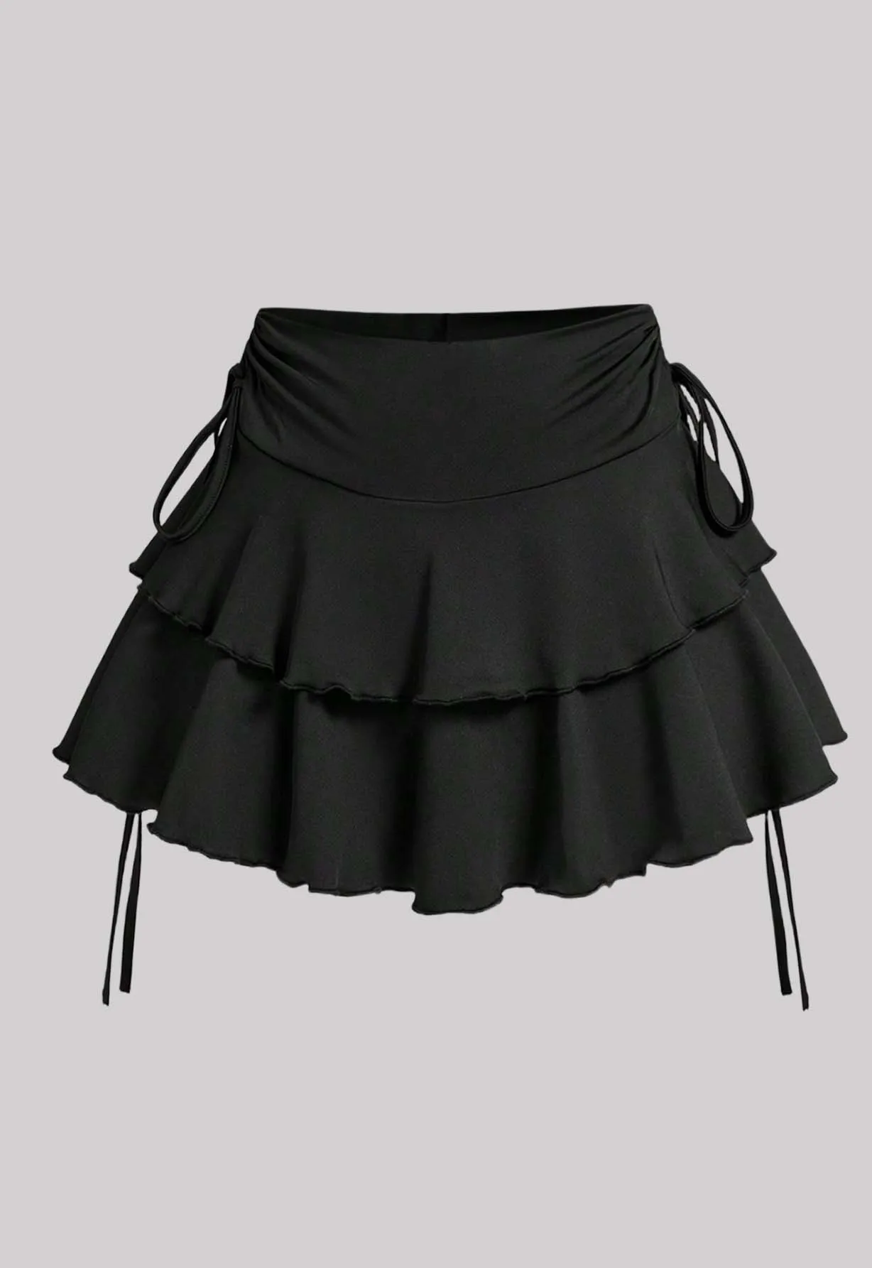 Plus Size Women's Ruffled Layered Mini Skirt with Side Drawstring