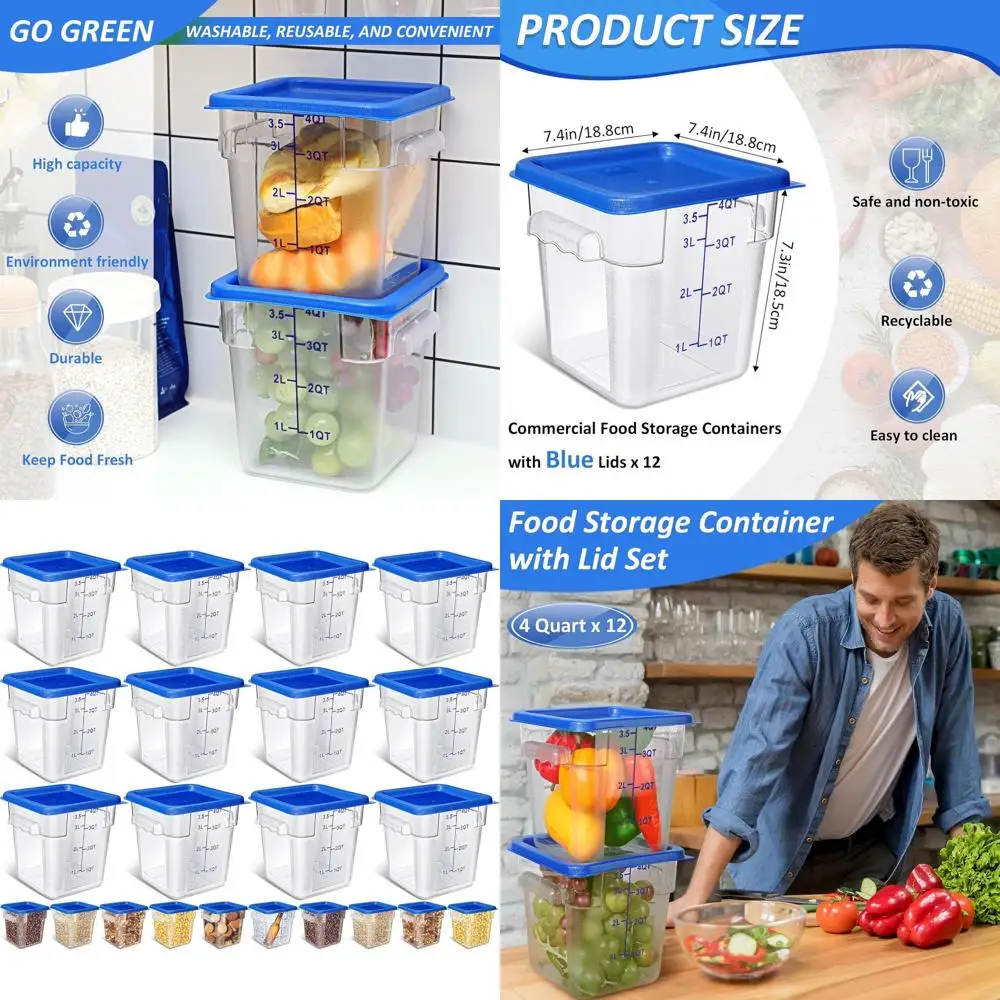 Набор из 12 квадратных контейнеров для хранения продуктов объемом 4 кварты, ресторанного качества, с герметичными крышками, для использования на кухне, в кладовой и морозильной камере (синий)
Набор из 12 квадратных контейнеров для хранения продуктов объемом 4 кварты, ресторанного качества, с герметичными крышками, для использования на кухне, в кладовой и морозильной камере (синий)