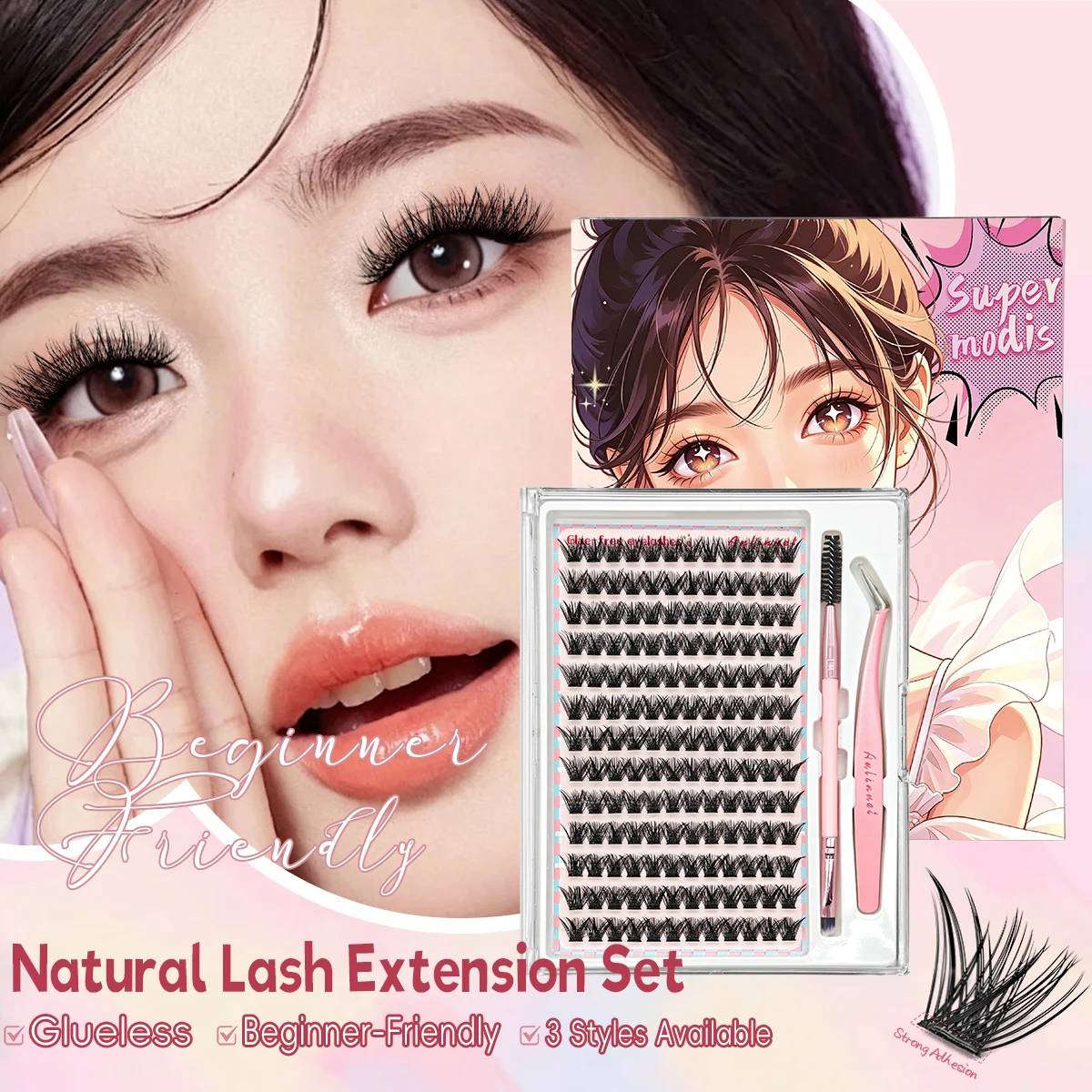 DIY Eye Makeup Kit 13 Rows Glue‑Free Eyelash Extensions With Tweezers Brush Soft Skin‑Friendly,For False Eyelashes Extensions
DIY Eye Makeup Kit 13 Rows Glue‑Free Eyelash Extensions With Tweezers Brush Soft Skin‑Friendly,For False Eyelashes Extensions