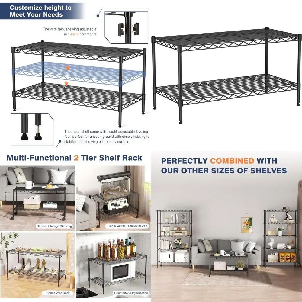 Adjustable 2-Tier Metal Shelving Unit with Lockable Wheels, 36W x 18D x 19.5H, for Storage in Living Room, Kitchen, Pantry, Clos
Adjustable 2-Tier Metal Shelving Unit with Lockable Wheels, 36W x 18D x 19.5H, for Storage in Living Room, Kitchen, Pantry, Clos