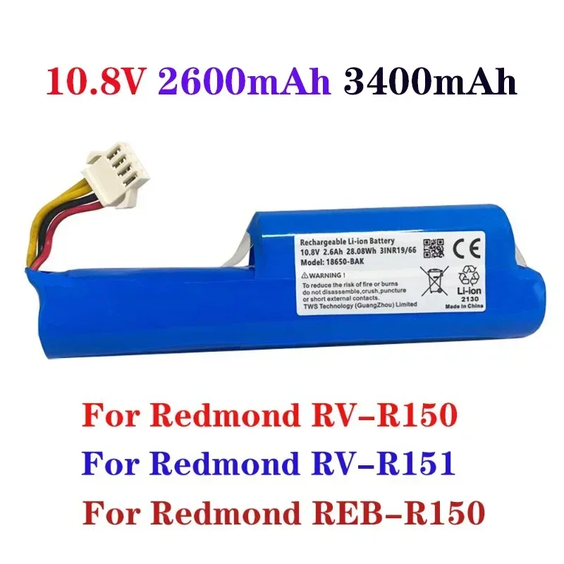 10.8V 2600mAh 3400mAh Rechargeable Battery for Redmond RV-R150, Redmond RV-R151, Redmond REB-R150 Robotic Vacuum Cleaner 11.1V
10.8V 2600mAh 3400mAh Rechargeable Battery for Redmond RV-R150, Redmond RV-R151, Redmond REB-R150 Robotic Vacuum Cleaner 11.1V
