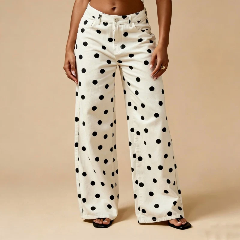 Women Polka Dot Jeans Y2K Print High Waisted Wide Leg Denim Pants Vintage Stretchy Boyfriend Jeans 90s Streetwear
Women Polka Dot Jeans Y2K Print High Waisted Wide Leg Denim Pants Vintage Stretchy Boyfriend Jeans 90s Streetwear