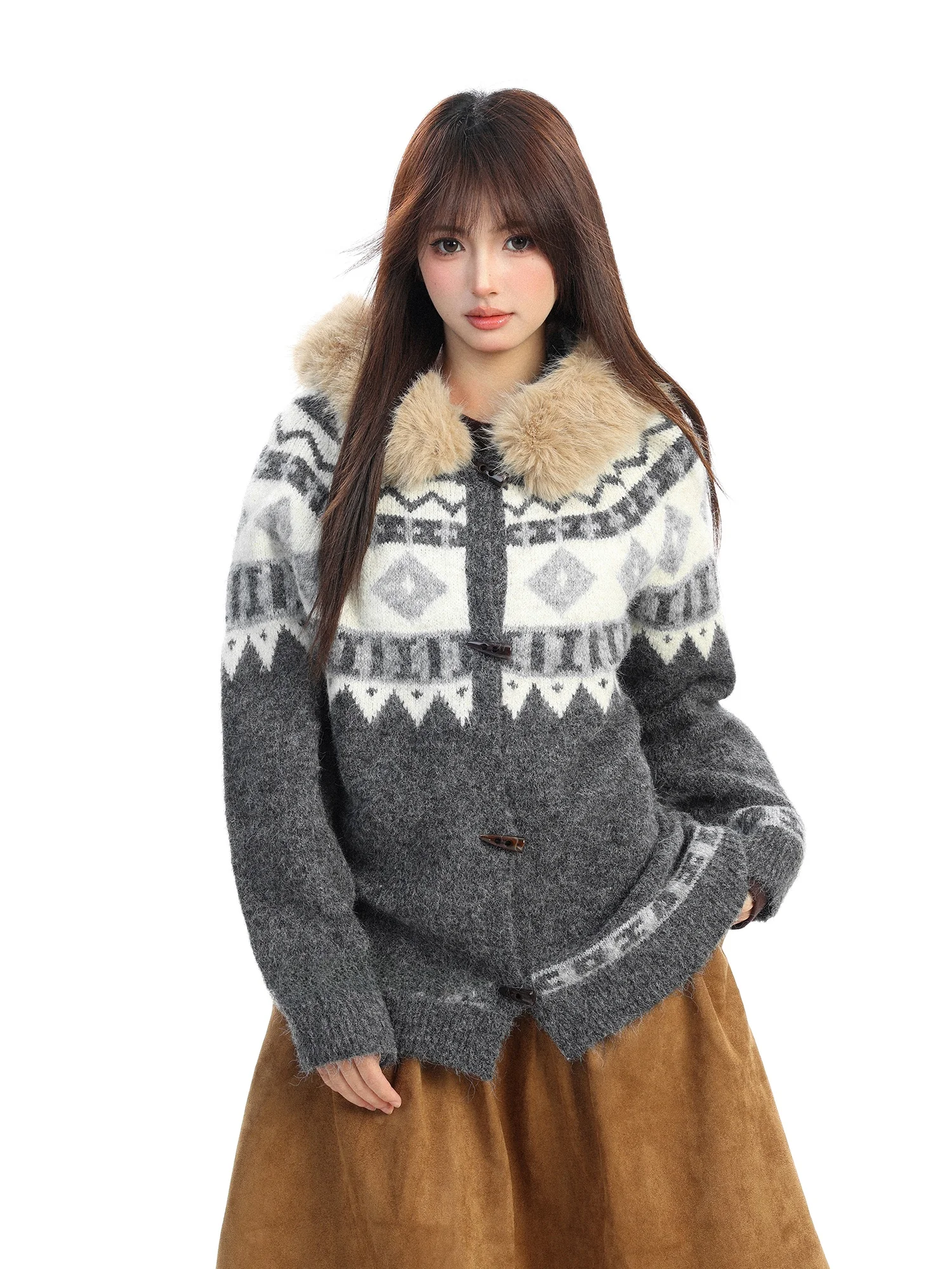 PTGINKIN Women's Knitted Cardigan Coat with Fur Collar And Horn Buttons Soft Cozy Autumn Winter Loose Fit Vintage Style
PTGINKIN Women's Knitted Cardigan Coat with Fur Collar And Horn Buttons Soft Cozy Autumn Winter Loose Fit Vintage Style
