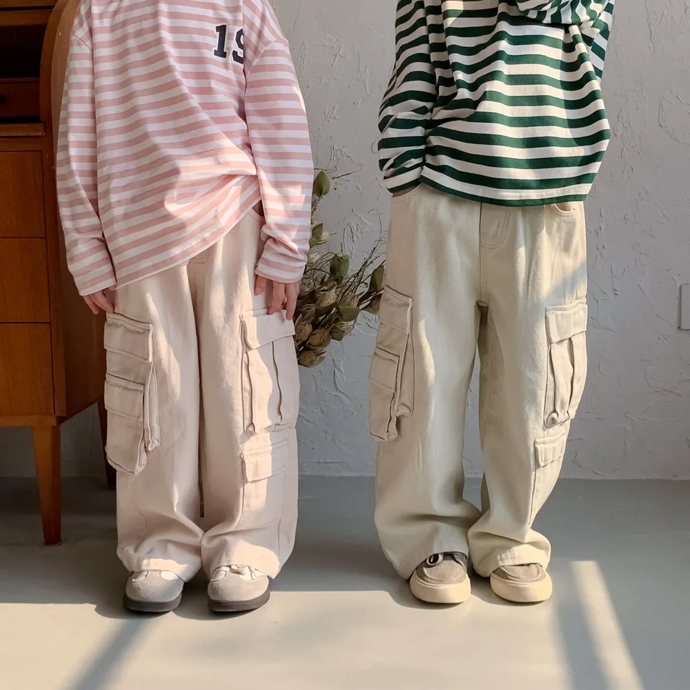 Korean style spring children solid color cargo pants boys and girls all-match casual straight trousers
Korean style spring children solid color cargo pants boys and girls all-match casual straight trousers