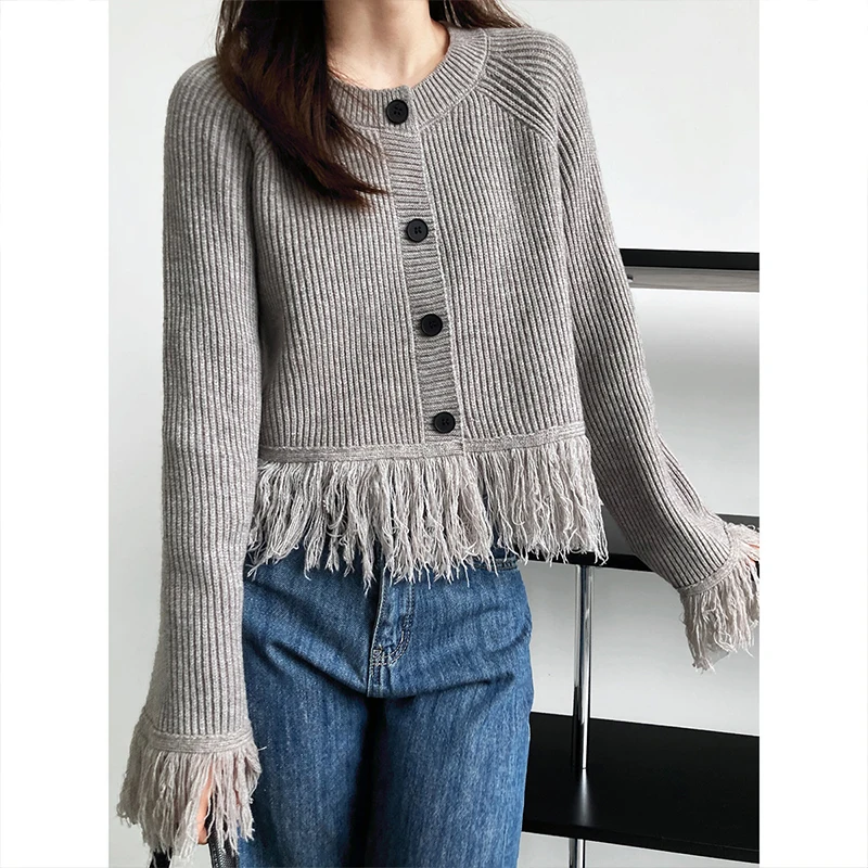Fashion Fringe Cropped Ladies Cardigan Simple O Neck Long Sleeve Knit Sweater Woman Autumn Solid Loose Top For Women Winter New
Fashion Fringe Cropped Ladies Cardigan Simple O Neck Long Sleeve Knit Sweater Woman Autumn Solid Loose Top For Women Winter New