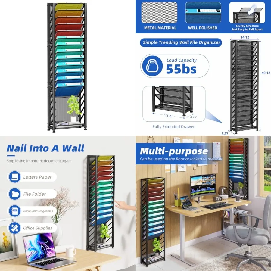 Wall File Organizer, 18-Tier Mesh Hanging Paper Document Folder Holder, Desktop Metal Files Storage Rack for Office and Home, B
Wall File Organizer, 18-Tier Mesh Hanging Paper Document Folder Holder, Desktop Metal Files Storage Rack for Office and Home, B