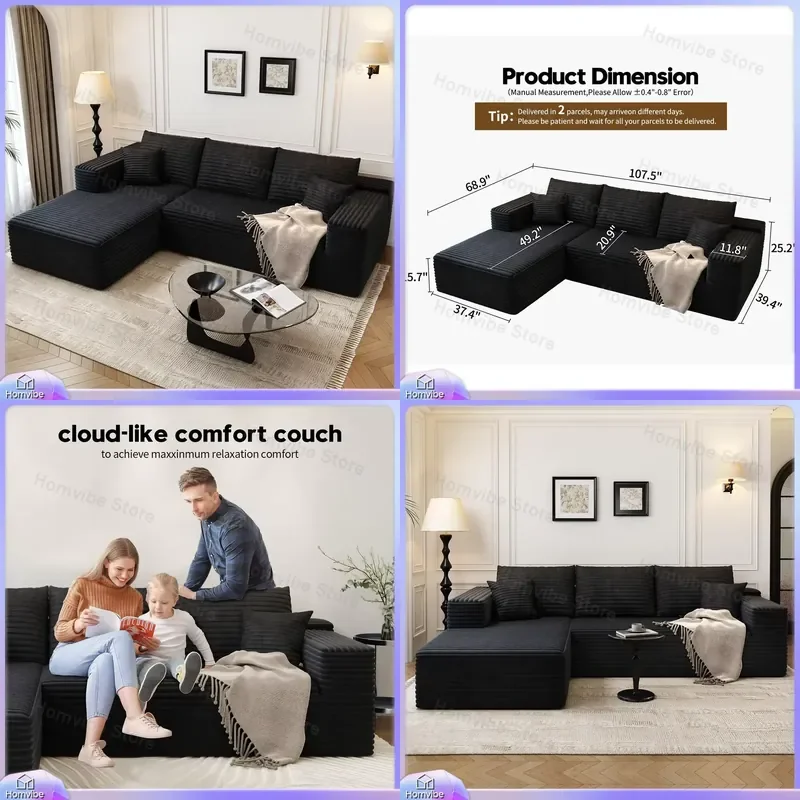 L Shaped Cloud Sofa 107 Inch Plush Modular Sectional Sofa with Recliner Living Room Furniture for Small Space Modern
L Shaped Cloud Sofa 107 Inch Plush Modular Sectional Sofa with Recliner Living Room Furniture for Small Space Modern