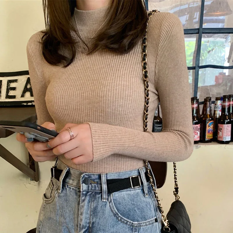 Casual Pullover Basic Tops Korean Fashion Knitted Sweater Autumn Half-turtleneck Bottoming Women Long Sleeves Jumper Mujer 23533
Casual Pullover Basic Tops Korean Fashion Knitted Sweater Autumn Half-turtleneck Bottoming Women Long Sleeves Jumper Mujer 23533