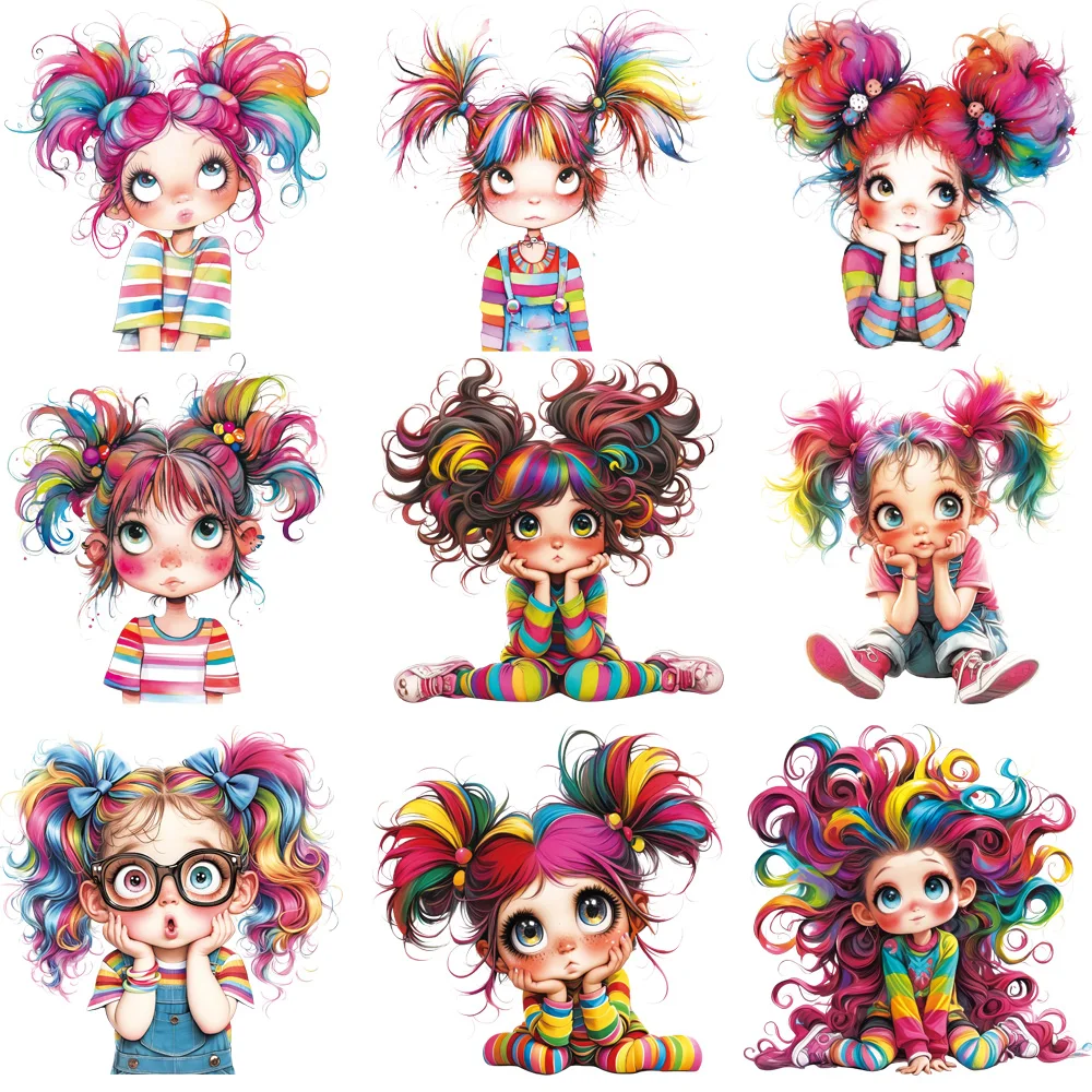 9PCS Cute Rainbow Hair Girl Iron-On Heat Transfers Washable Patches for Clothes Bags DIY Craft Decor
9PCS Cute Rainbow Hair Girl Iron-On Heat Transfers Washable Patches for Clothes Bags DIY Craft Decor