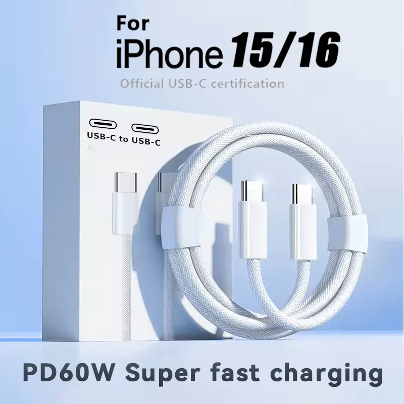 Original 60W PD USB-C to USB C Fast Charger Cable For Apple iPhone 16 Pro Max 15 Plus Type C Quick Charging For Xiaomi Samsung
Original 60W PD USB-C to USB C Fast Charger Cable For Apple iPhone 16 Pro Max 15 Plus Type C Quick Charging For Xiaomi Samsung
