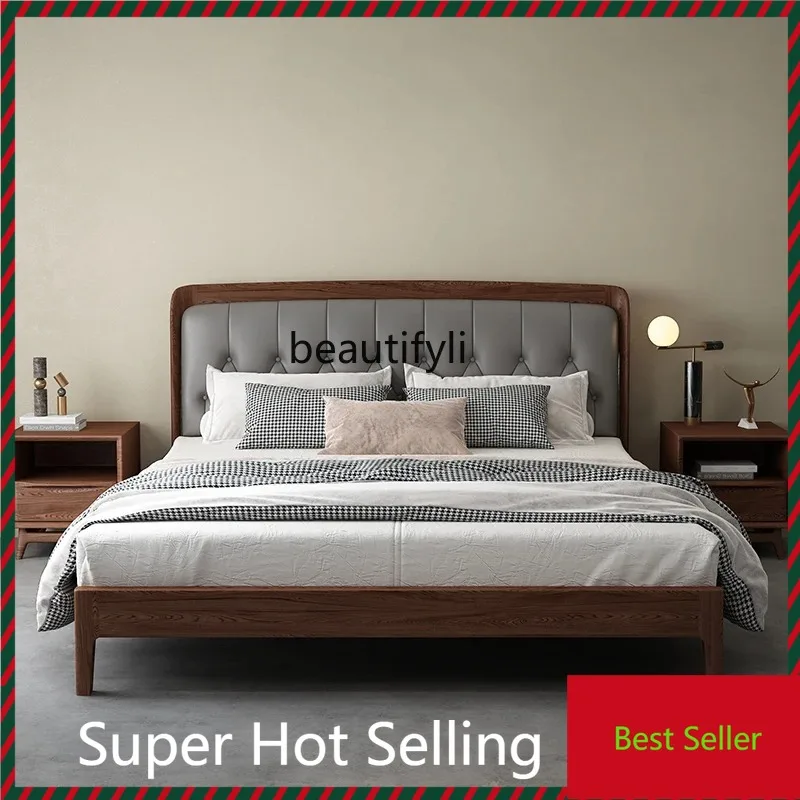 Black Walnut Solid Wood Leather Soft Backrest Italian Simple Marriage Bed Light Luxury Log Double Bed Master Bedroom 
Black Walnut Solid Wood Leather Soft Backrest Italian Simple Marriage Bed Light Luxury Log Double Bed Master Bedroom