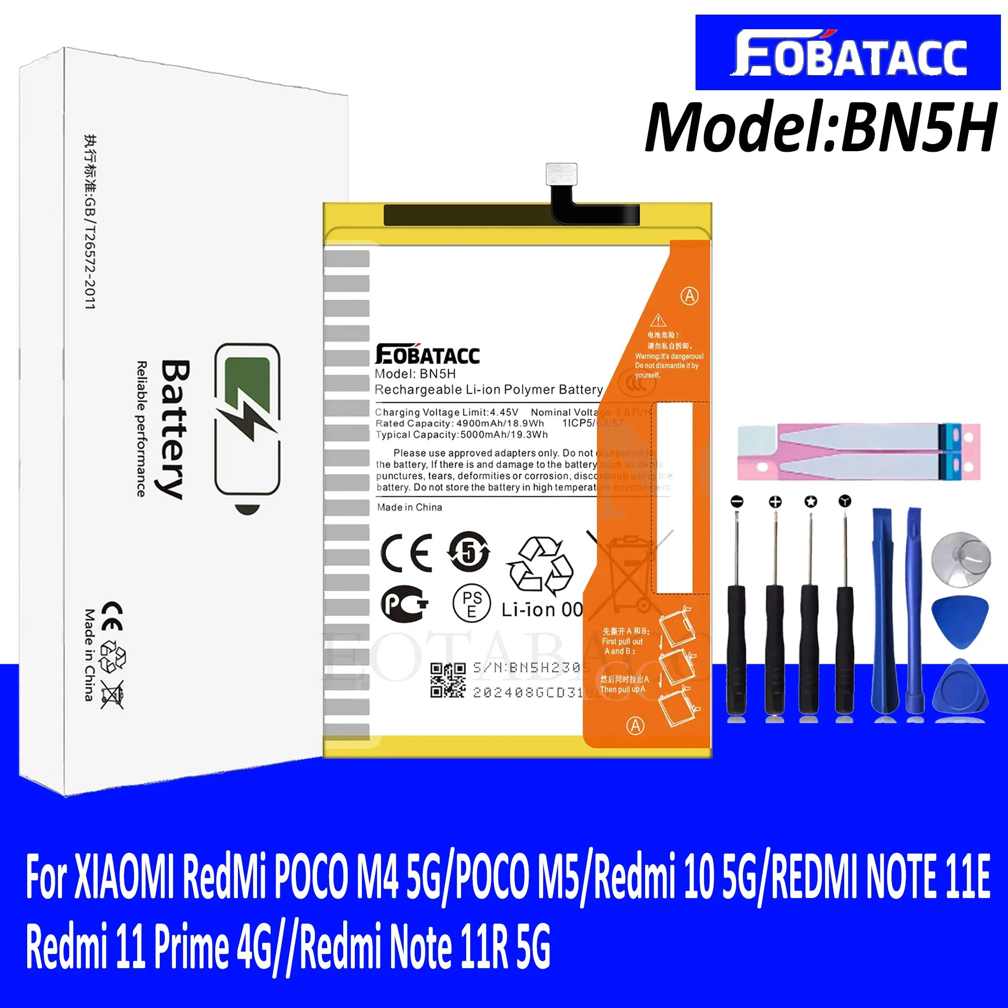 EOTABACC New 100% Original BN5H Battery For Xiaomi POCO M4 5G/POCO M5/10 5G/REDMI NOTE 11E/Redmi 11 Prime 4G//Redmi Note 11R 5G
EOTABACC New 100% Original BN5H Battery For Xiaomi POCO M4 5G/POCO M5/10 5G/REDMI NOTE 11E/Redmi 11 Prime 4G//Redmi Note 11R 5G