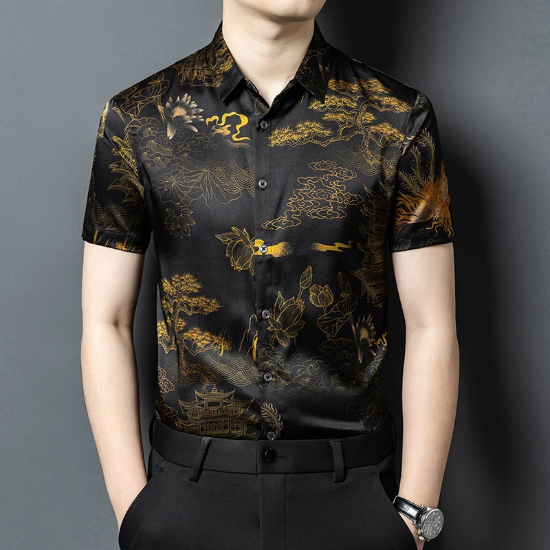 HT3192 Silk Chinese Style 3D Print Shirts For Men Short Sleeved Summer Quality Gambiered Canton Gauze Icy Cool Camisas De Hombre
HT3192 Silk Chinese Style 3D Print Shirts For Men Short Sleeved Summer Quality Gambiered Canton Gauze Icy Cool Camisas De Hombre
