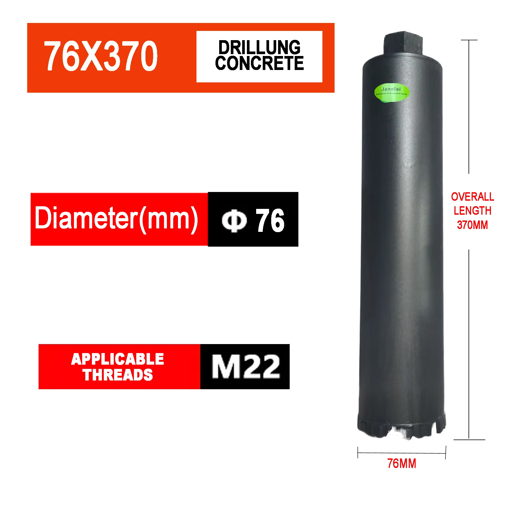 Janelai Diameter Range 76 x370mm Length Diamond Hole Saw Core Bit Deep hole drill For Drilling Holes On Concrete/Brick Wall
Janelai Diameter Range 76 x370mm Length Diamond Hole Saw Core Bit Deep hole drill For Drilling Holes On Concrete/Brick Wall