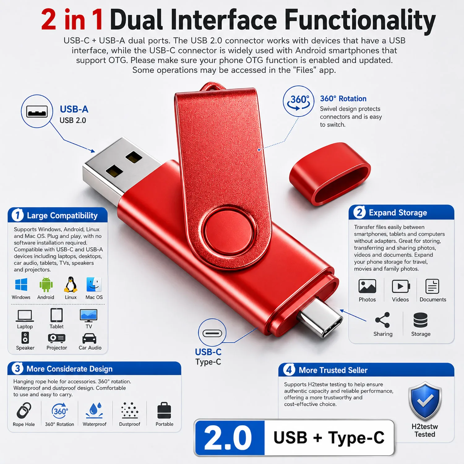 2in1 TYPE-C USB Flash Drive USB2.0 8GB 16GB 32GB 64GB 128GB Storage Pen Drive Memory Stick Business Gift U Disk for Phone PC
2in1 TYPE-C USB Flash Drive USB2.0 8GB 16GB 32GB 64GB 128GB Storage Pen Drive Memory Stick Business Gift U Disk for Phone PC