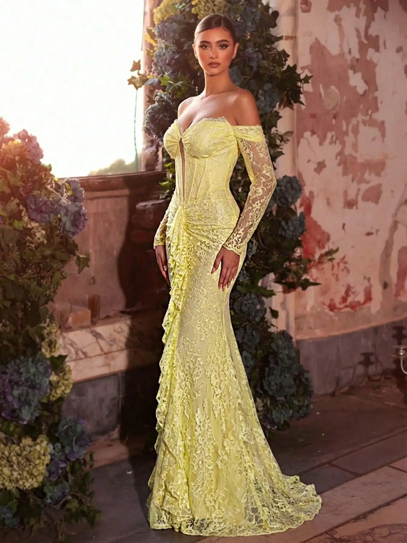 EGS Customized Prom Dresses Lace Woman Luxury Women's Elegant Party Dress Woman Fish Tail Lace Off the Shoulders Long Sleeves
EGS Customized Prom Dresses Lace Woman Luxury Women's Elegant Party Dress Woman Fish Tail Lace Off the Shoulders Long Sleeves