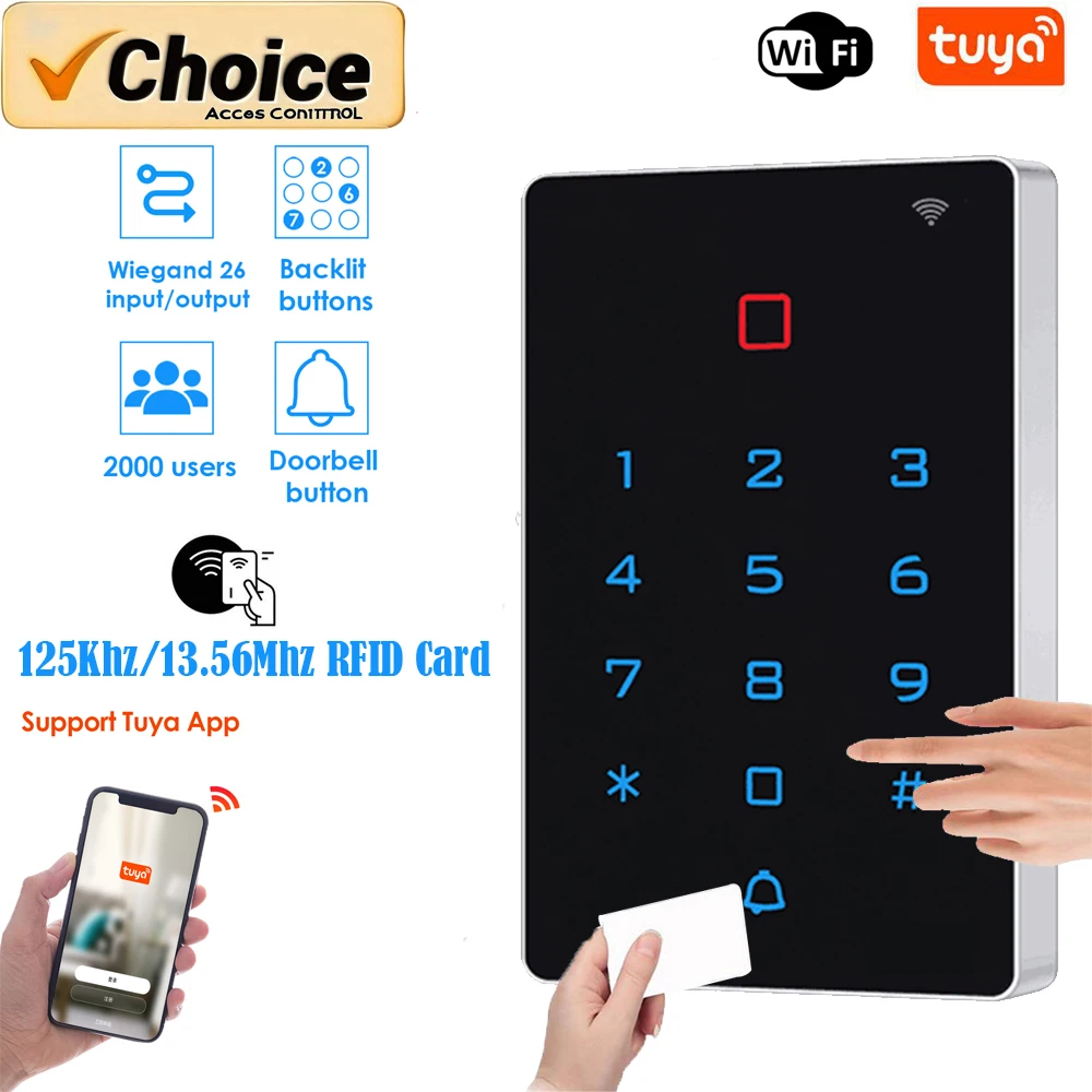 Tuya Smart WiFi RFID EM/MF APP Автономная клавиатура контроля доступа с сенсорной подсветкой и вводом/выводом Wiegand 26 для домашней коммерческой безопасности
Tuya Smart WiFi RFID EM/MF APP Автономная клавиатура контроля доступа с сенсорной подсветкой и вводом/выводом Wiegand 26 для домашней коммерческой безопасности