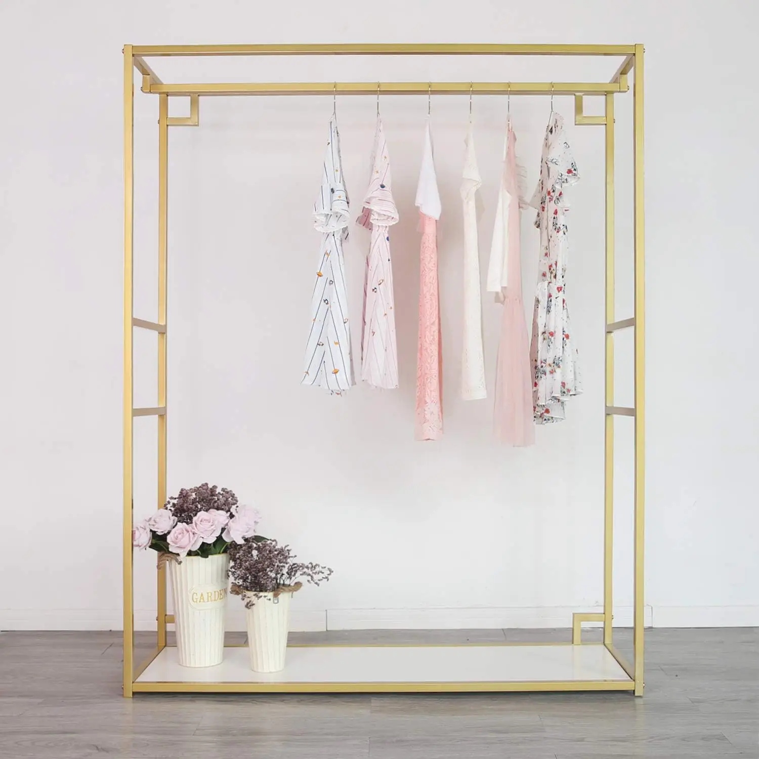 Gold Clothing Racks with Shelves, Weeding Dress Retail Clothes Rack,Freestanding Rack, Shoes Bags Clothes Organizer Gar
Gold Clothing Racks with Shelves, Weeding Dress Retail Clothes Rack,Freestanding Rack, Shoes Bags Clothes Organizer Gar