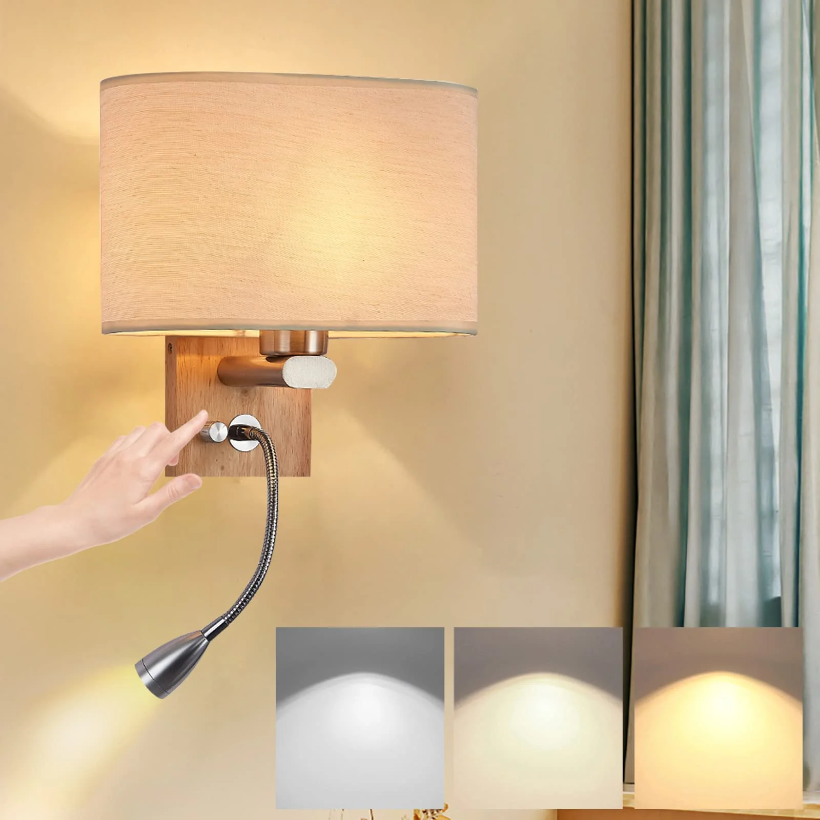 Indoor Wooden Wall Light with Switch, Fabric Shade and Adjustable Reading Light Dimmable for Bedroom Hotel Hallway Bulb Included
Indoor Wooden Wall Light with Switch, Fabric Shade and Adjustable Reading Light Dimmable for Bedroom Hotel Hallway Bulb Included