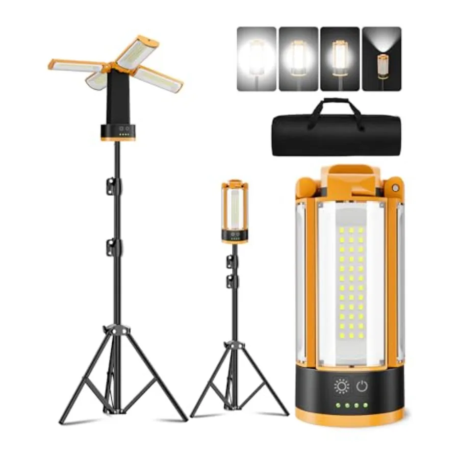 Camping light with tripod stand, ABS plastic body, black color, rechargeable 4100LM brightness with 4 LED heads, magnetic base,
Camping light with tripod stand, ABS plastic body, black color, rechargeable 4100LM brightness with 4 LED heads, magnetic base,