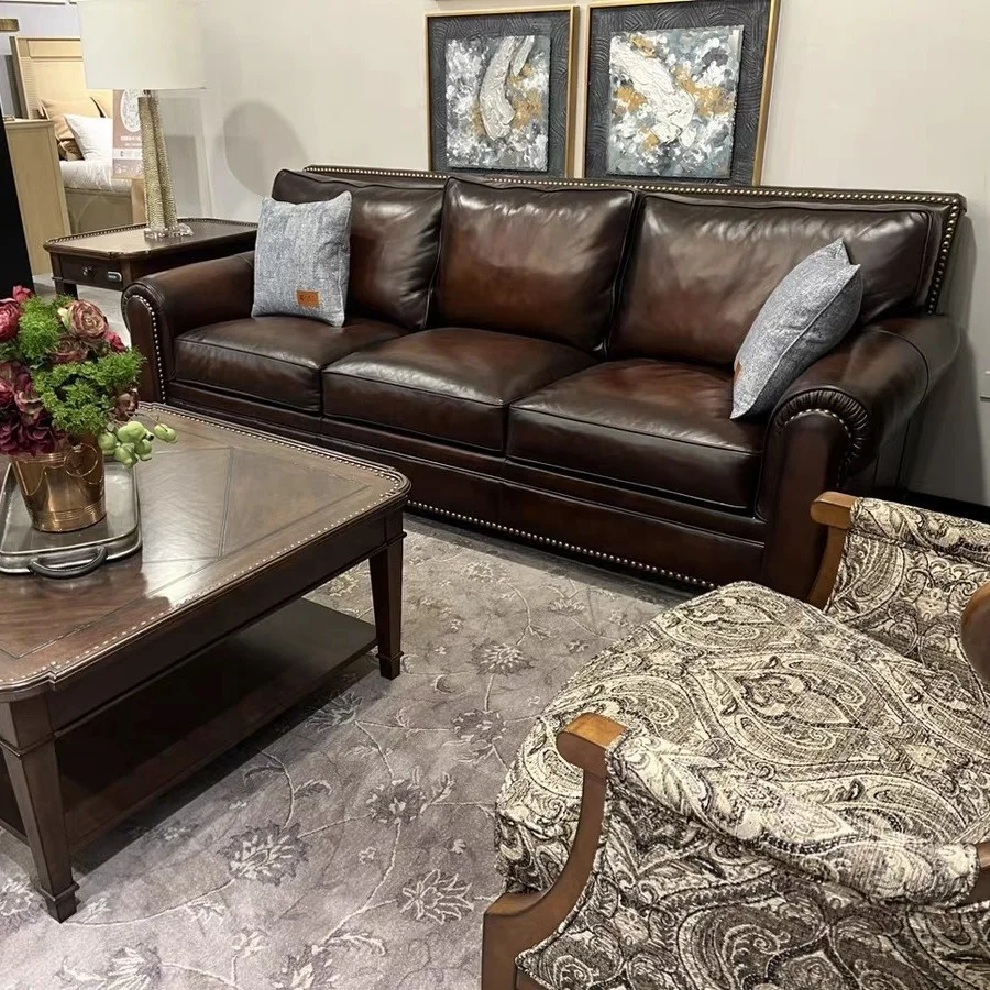 #Traditional Leather Sofa Dark Brown Oil Wax Leather Rolled Arms Nailhead Trim Plush Cushions Classic Living Room Furniture
#Traditional Leather Sofa Dark Brown Oil Wax Leather Rolled Arms Nailhead Trim Plush Cushions Classic Living Room Furniture