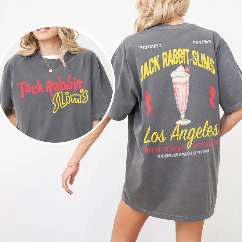 Pulp Fiction Movie T-Shirt Retro Jack Rabbit Slims Graphic Shirt Front & Back Design Quentin Tarantino Movie Memorabilia
Pulp Fiction Movie T-Shirt Retro Jack Rabbit Slims Graphic Shirt Front & Back Design Quentin Tarantino Movie Memorabilia