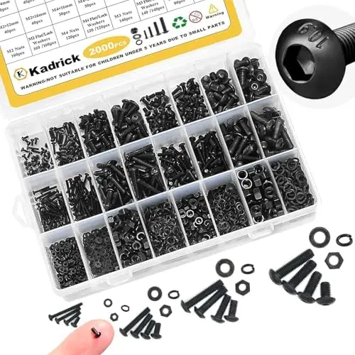 2000PCS Metric Screw Assortment Kit M2-M5 Grade 10.9 Alloy Steel Hex Socket Bolts with Washers & Nuts
2000PCS Metric Screw Assortment Kit M2-M5 Grade 10.9 Alloy Steel Hex Socket Bolts with Washers & Nuts