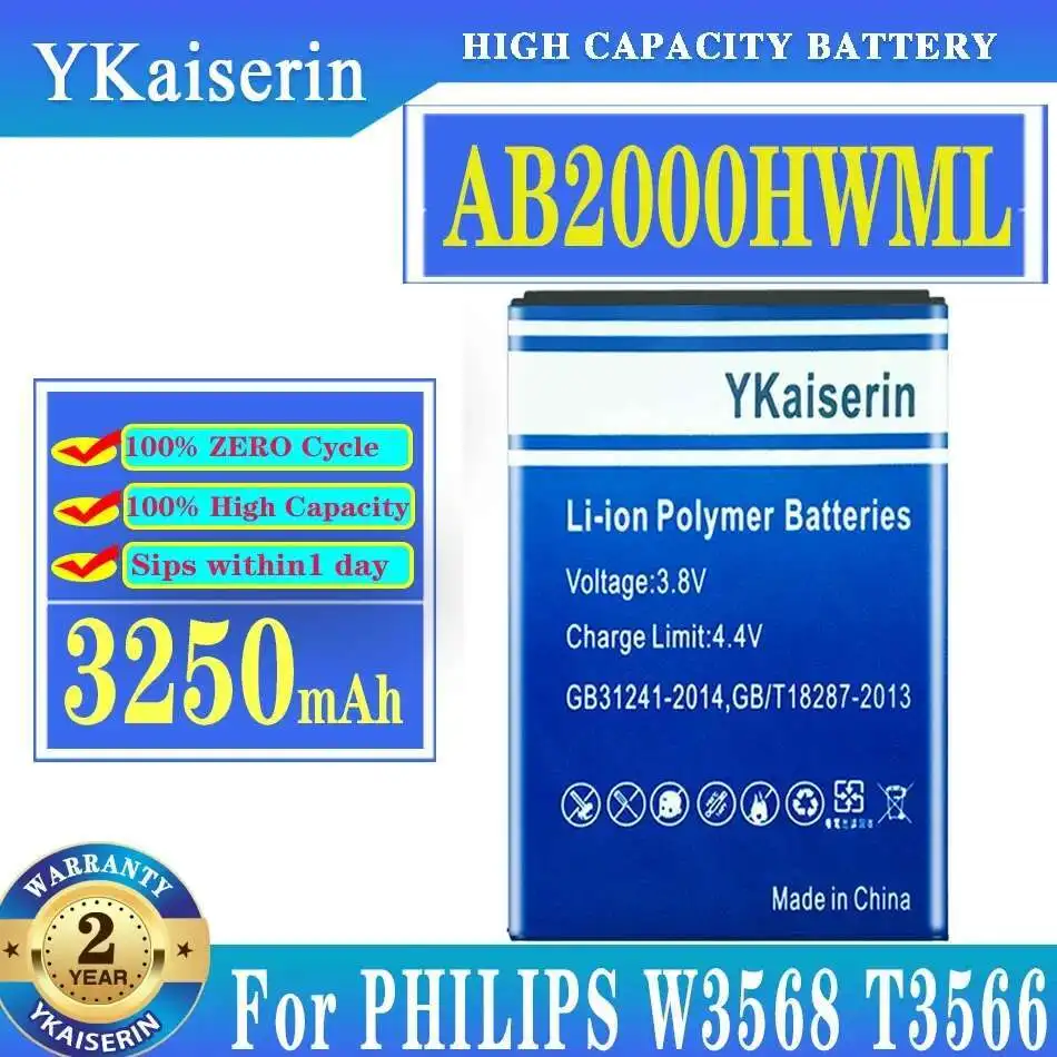 Аккумулятор мобильного телефона для Philips W3568 T3566 Быстрая зарядка 3250 мАч AB2000HWML AB2000HWMC
Аккумулятор мобильного телефона для Philips W3568 T3566 Быстрая зарядка 3250 мАч AB2000HWML AB2000HWMC