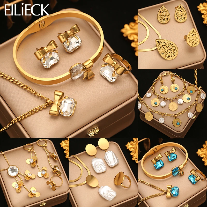 EILIECK 316L Stainless Steel Necklace Bracelet Earrings Ring Set Trendy Crystal Zircon Pearl Waterproof Jewelry For Women Girl
EILIECK 316L Stainless Steel Necklace Bracelet Earrings Ring Set Trendy Crystal Zircon Pearl Waterproof Jewelry For Women Girl